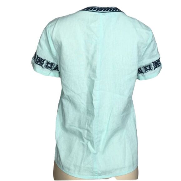 J.CREW BEACH BOHO PEASANT EMBROIDERED LINEN MINT GREEN‎ V-NECK TOP XXS - Picture 4 of 10